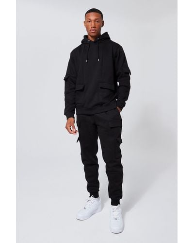 Boohoo Official Man Cargo Hooded Panelled Tracksuit - Black