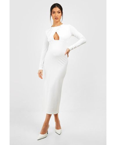 Boohoo Maternity Key Hole Midi Crepe Dress - White