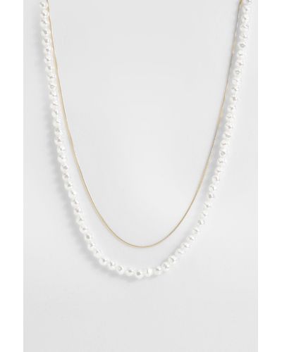 Boohoo Double Layered Pearl Necklace - Blanco