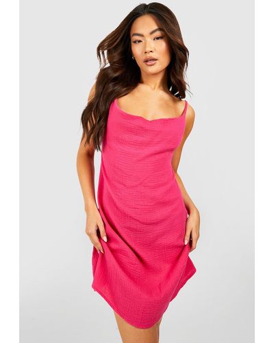 Boohoo Textured Cotton Slip Dress - Pink