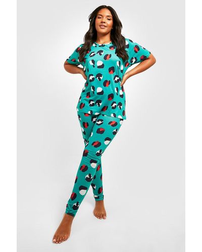 Boohoo Pijama Plus De Leggings Con Estampado De Leopardo - Azul