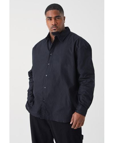 BoohooMAN Plus Size Relaxed Fit Long Sleeve Oxford Shirt - Blue