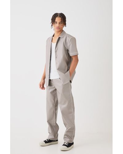 BoohooMAN Short Sleeve Revere Piped Pu Shirt & Trouser Set - Weiß