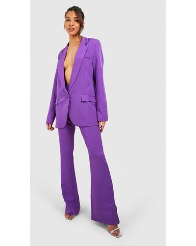 Boohoo Split Side Fit & Flare Tailored Pants - Purple