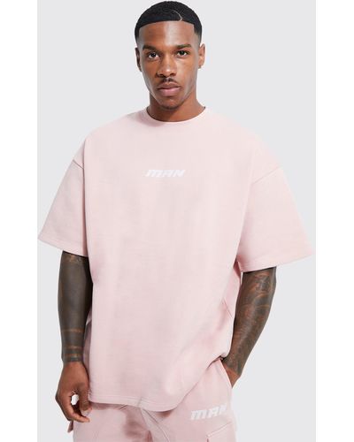 BoohooMAN Oversized Flocked Man Paneled T-shirt - Pink