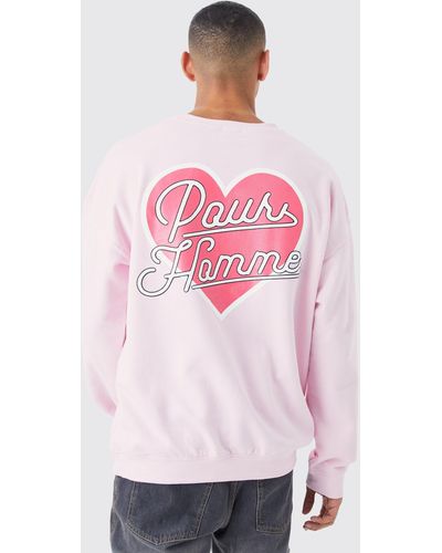 BoohooMAN Oversized Heart Graphic Sweatshirt - Pink
