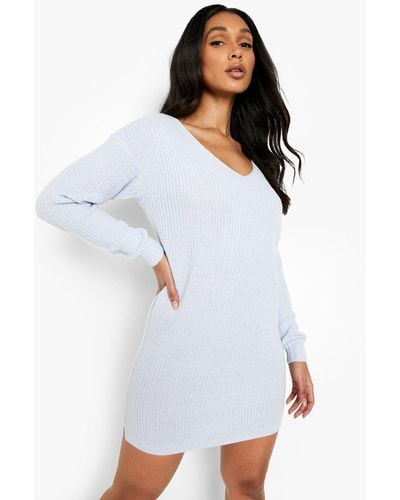 Boohoo V Neck Sweater Dress - Blue