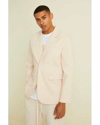 Boohoo Single Breasted Relaxed Linen Suit Jacket - Natural