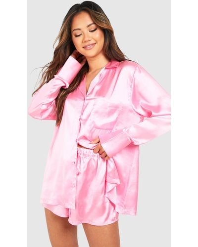 Boohoo Pink Oversized Short Pajama Set