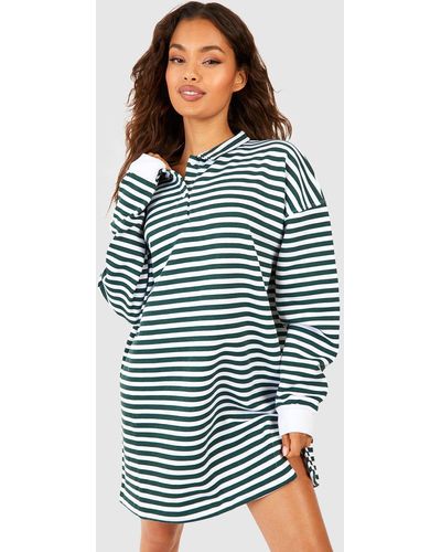 Boohoo Rugby Collar Stripe Sweat Dress - Blue