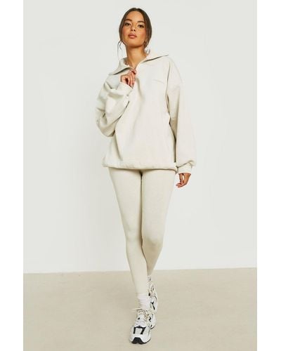 Boohoo Contrast Stitch Oversized Sweatshirt And Legging Set in Natural