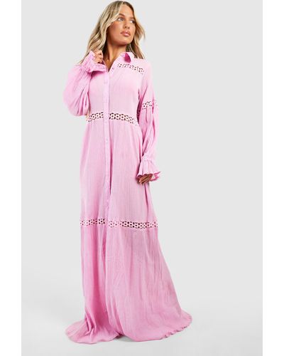 Boohoo Tassel Lace Cheesecloth Maxi Beach Dress - Pink