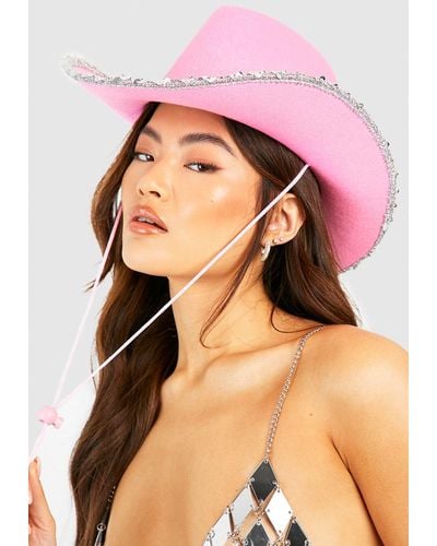 Boohoo Pink Sequin Western Cowboy Hat