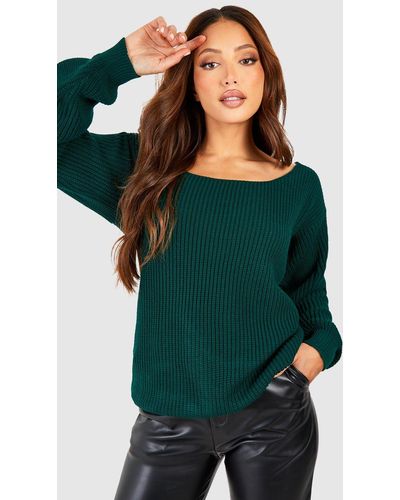 Boohoo Tall Twist Back Sweater - Green