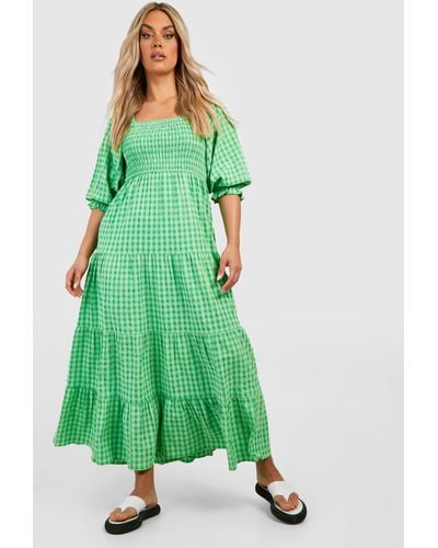 Boohoo Plus Gingham Print Midi Dress - Green