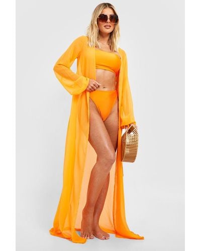 Boohoo Kimono Maxi Para La Playa De Chifón - Naranja