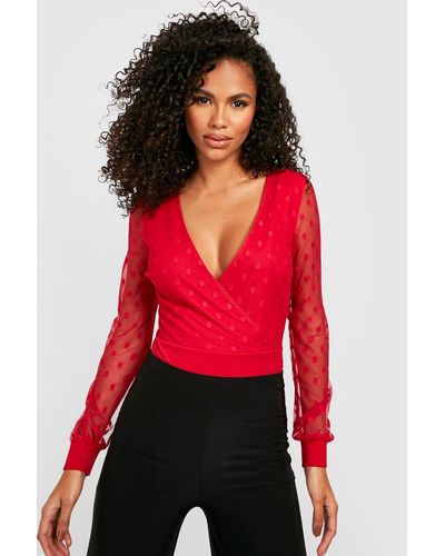 Red Mesh Bodysuits for Women - Up to 85% off