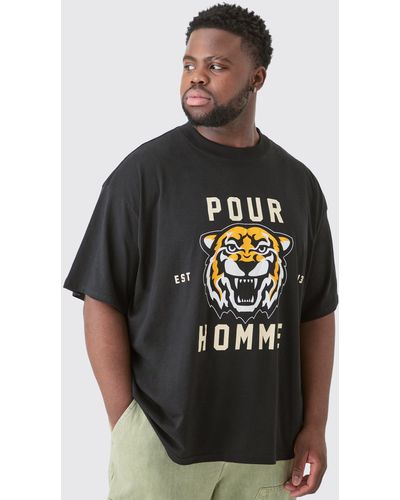 BoohooMAN Plus Pour Homme Tiger Graphic Oversized T-shirt - Schwarz