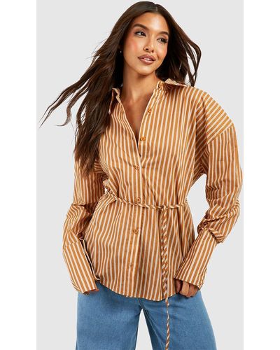 Boohoo Stripe Choc Deep Cuff Shirt - Brown