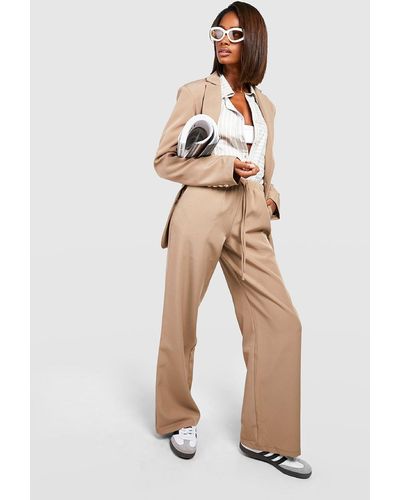 Boohoo Slouchy Wide Leg Tailored Pants - Natural
