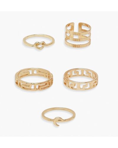 Boohoo Roman Multi Shape Five Set Ring Pack - White