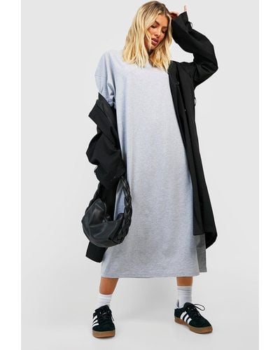 Boohoo Super Oversized Midi T-shirt Dress - Gray