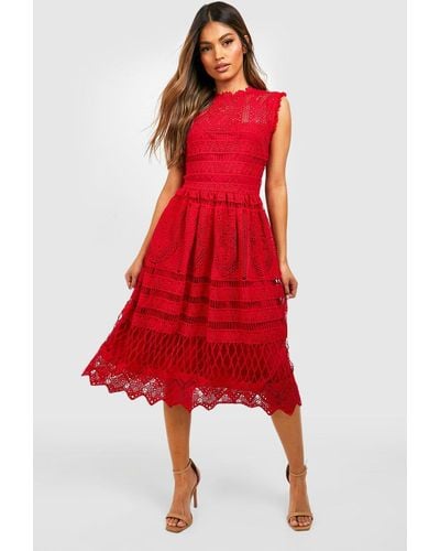 Boohoo Boutique Lace Skater Bridesmaid Dress - Red