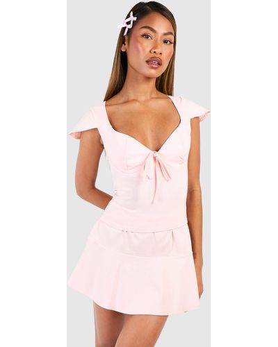 Boohoo Flared Shoulder Crop & Pep Hem Mini Skirt - Pink