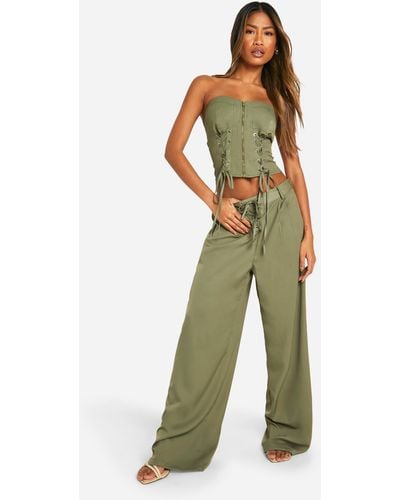 Boohoo Lace Up Detail Trouser - Green