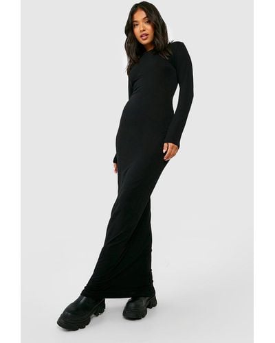 Boohoo Petite Scoop Neck Long Sleeve Maxi Dress - Black