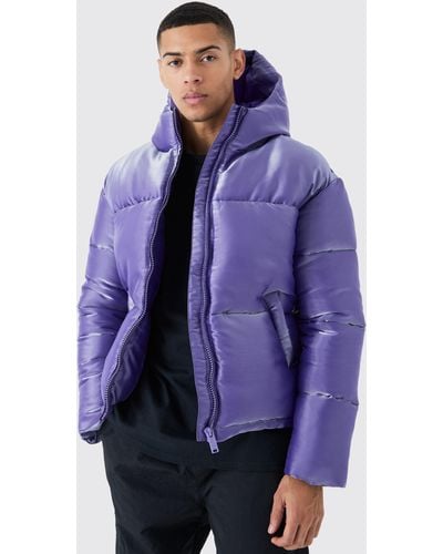 BoohooMAN Liquid Metallic Nylon Puffer Jacket - Purple