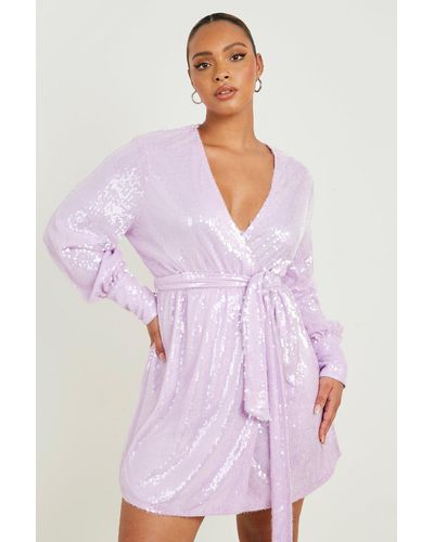 Boohoo Plus Sequin Wrap Dress - Purple