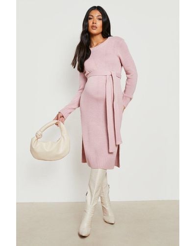 Boohoo Maternity Crew Neck Sweater Midi Dress - Pink