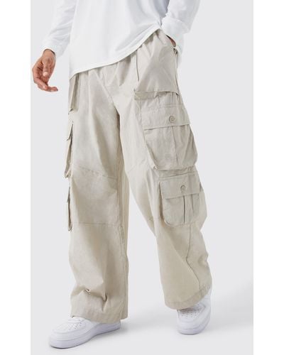 Boohoo Parachute Multi Cargo Pocket Trouser - White