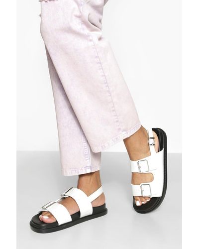Boohoo Wide Fit Double Strap Sporty Dad Sandal - White