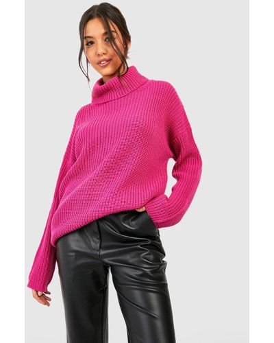 Boohoo Oversized Turtleneck Knitted Sweater - Pink