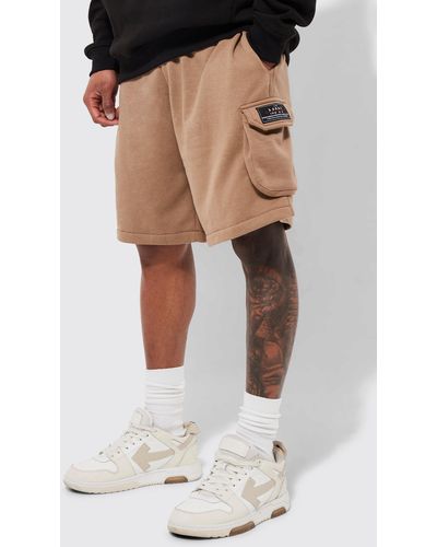 BoohooMAN Oversized Contrast Stitch Cargo Jersey Short - White