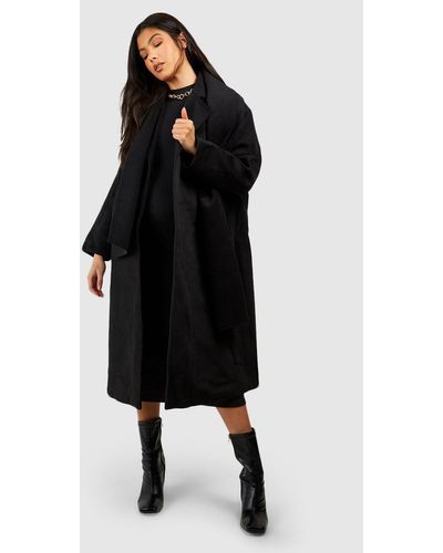Boohoo Maternity Wool Wrap Coat With Scarf - Black