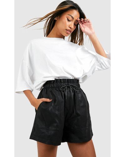 Boohoo Faux Leather Paperbag High Waisted Shorts - White