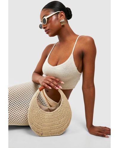 Boohoo Structured Straw Bag - Natural