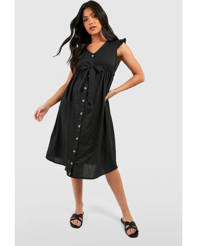 Boohoo Maternity Cotton Button Down Midi Dress - Black