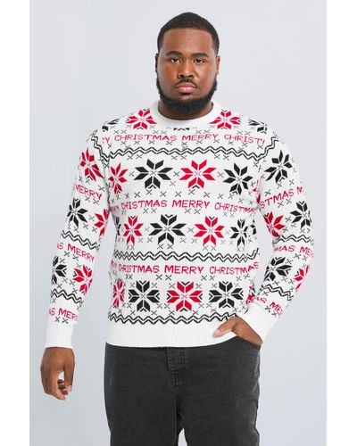 Boohoo Plus Merry Christmas Fair Isle Sweater - Gray
