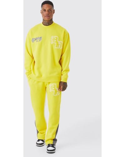 BoohooMAN Oversized Boxy Sweater Gusset Tracksuit - Yellow