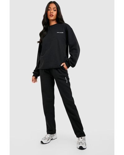 Boohoo Tall Printed Sweat And Wide Leg Jogger Tracksuit - Black