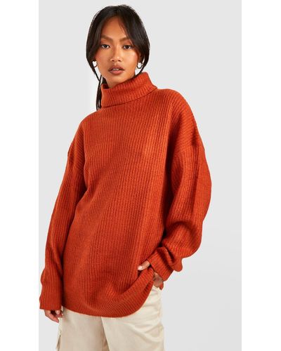 Boohoo Roll Neck Oversized Knitted Sweater - Red