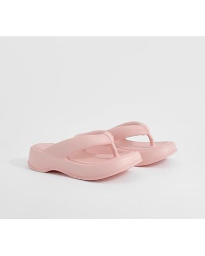 Boohoo Chunky Platform Square Toe Thongs - Pink