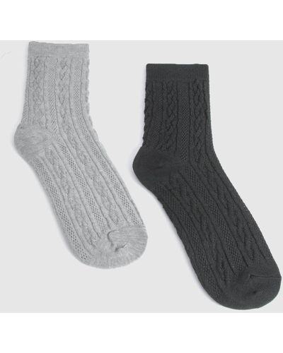 Boohoo 2 Pack Black And Grey Cable Lounge Socks - Multicolour