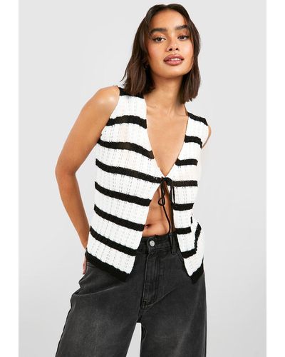 Boohoo Crochet Stripe Knitted Waistcoat - Black