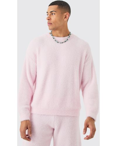 Boohoo Fluffy Boxy Sweater In Light Pink