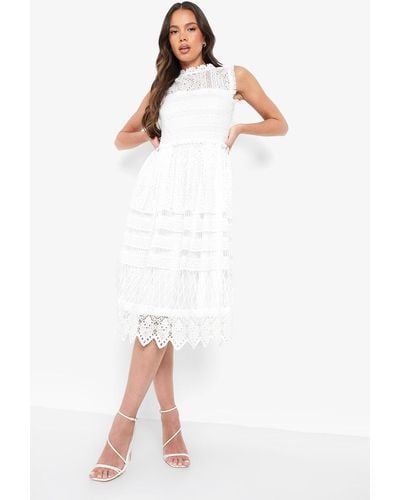 Boohoo Boutique Lace Skater Bridesmaid Dress - White
